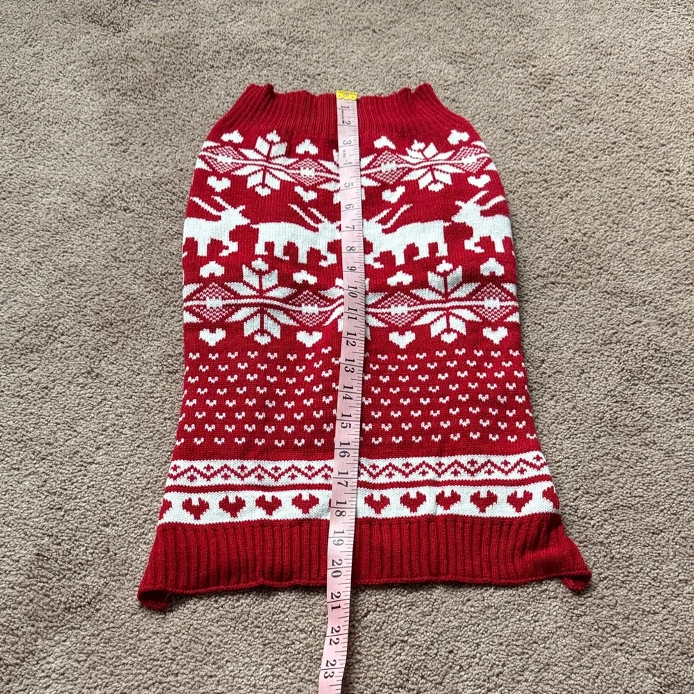 Red and White Dog Sweater with Reindeer Pattern
